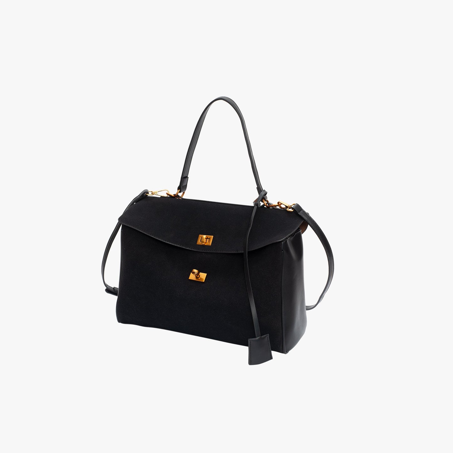 Liora Tote — Faux Suede Shoulder Bag with Turn Lock Closure