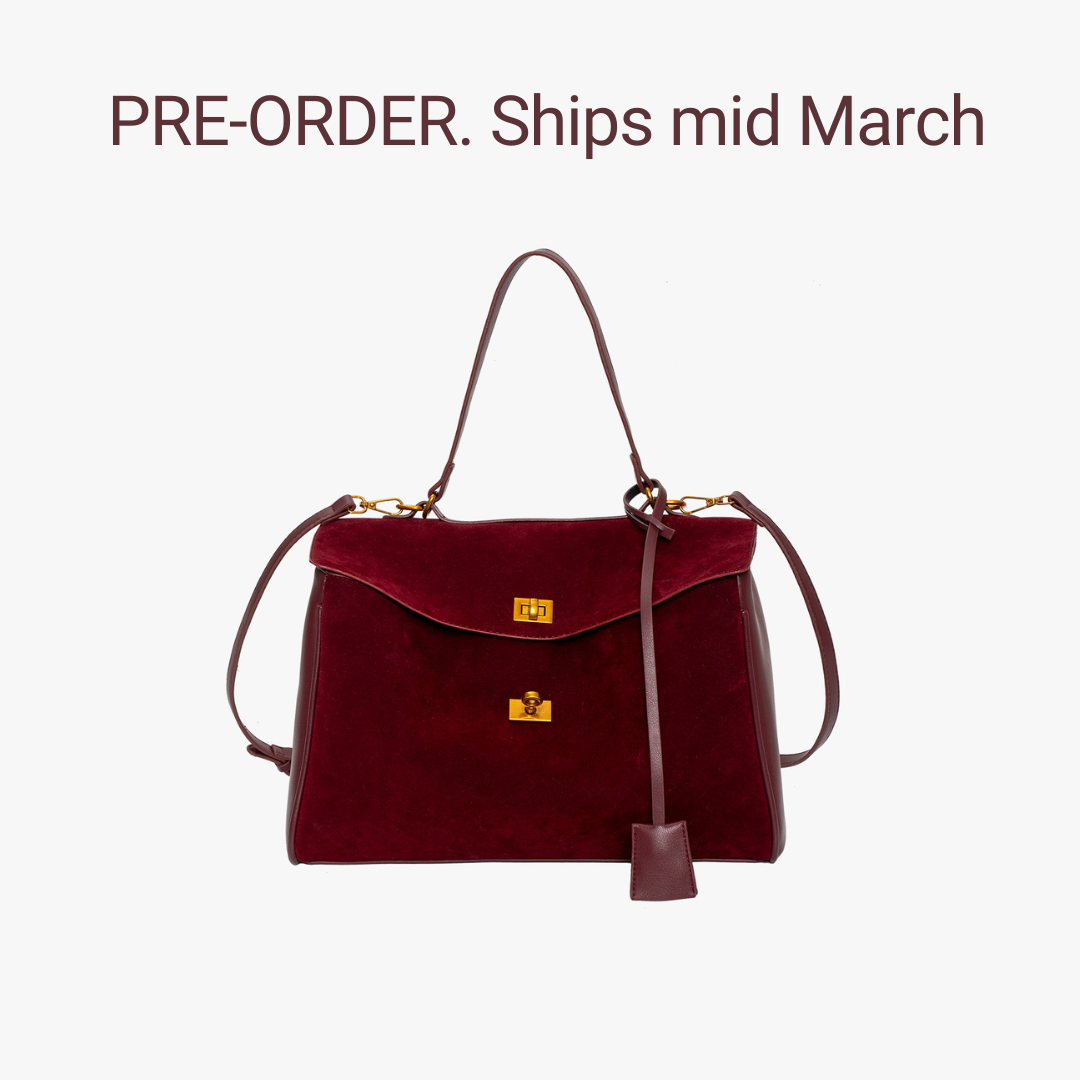 Liora Tote — Faux Suede Shoulder Bag with Turn Lock Closure