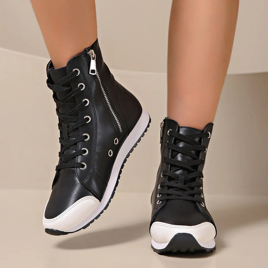 Ervion — Faux Leather High-Top Sneakers with Side Zipper Closure