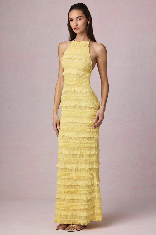 Clarellea — Halter Neck Maxi Dress with Ruffled Open Back