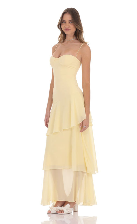 Elara Breeze — Lightweight Lemon Maxi Dress with Layered Skirt