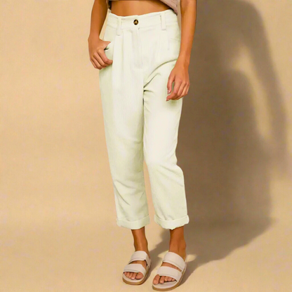 Lioren High Waist Corduroy Pants — Women’s Ankle-Length Comfort Fit