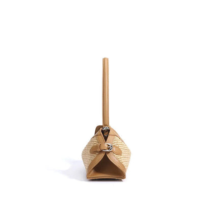 Lena — Handwoven Raffia and Leather Handbag with Turn Clasp Lock