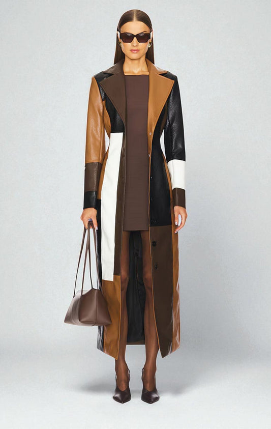 Talenis — Patchwork Leather Trench Coat with Modern Fit