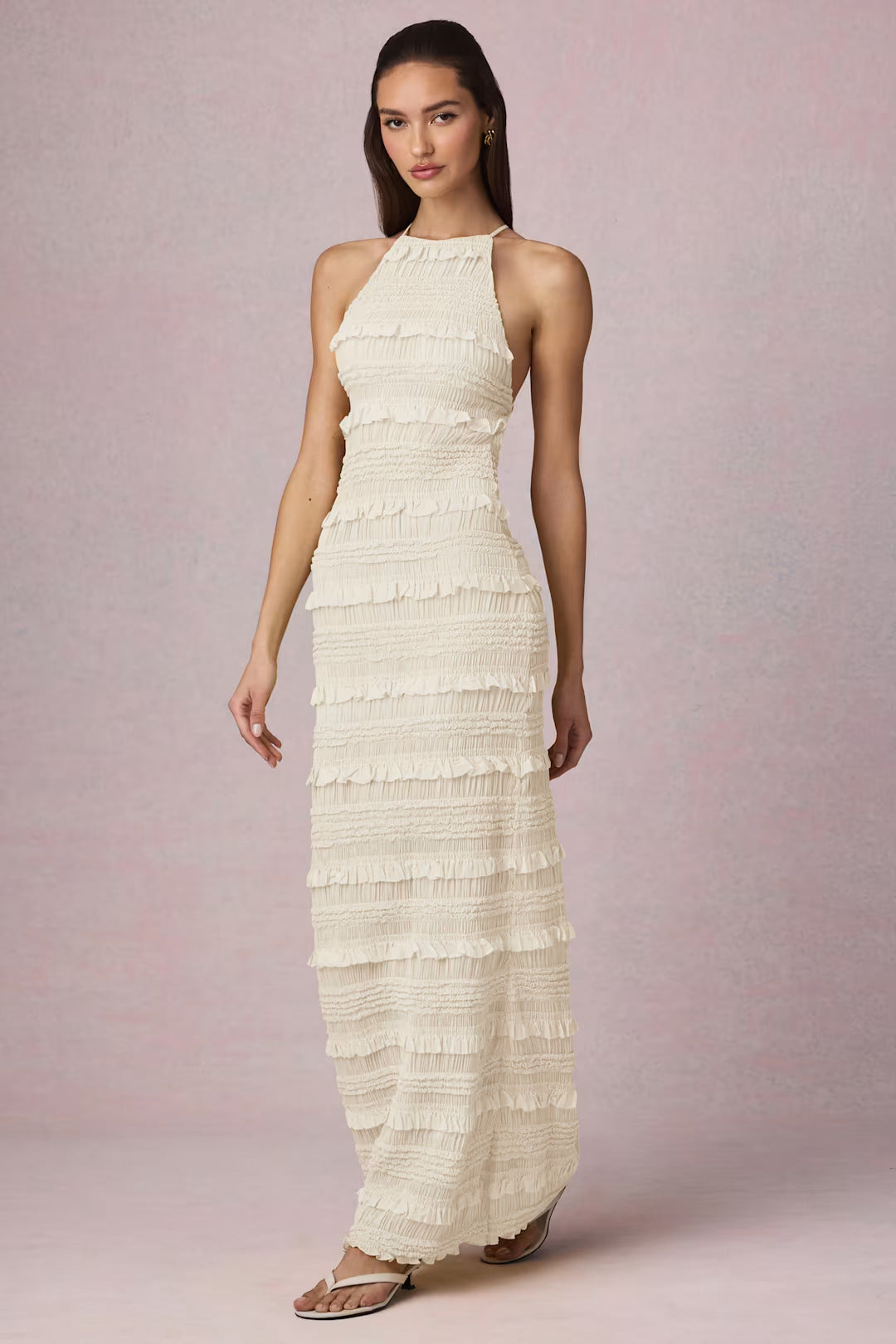 Clarellea — Halter Neck Maxi Dress with Ruffled Open Back
