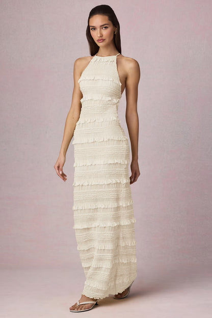 Clarellea — Halter Neck Maxi Dress with Ruffled Open Back