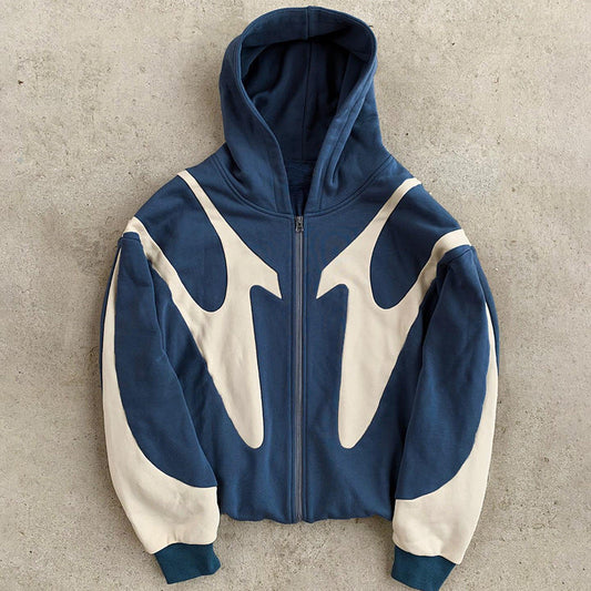 Zaren — Oversized Cotton Blend Zip-Up Hoodie with Paneled Design
