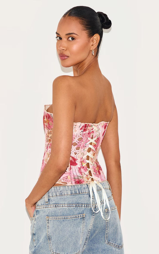 Pink Textured Sheer Floral Lace Corset™ — Ignite Every Room with Unstoppable Glamour and Confidence