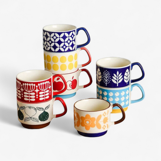 Marlowe Stack Mugs — Midcentury Ceramic Coffee Mugs with Space-Saving Design
