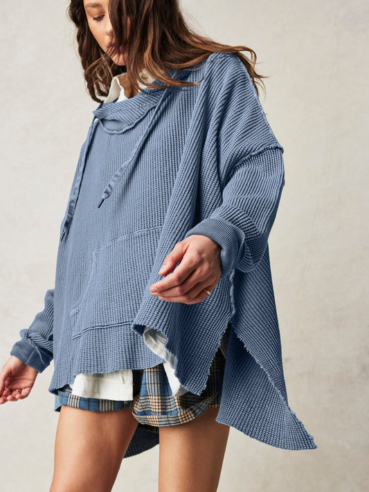 Soarion Waffle Hoodie — Oversized Soft Knit Pullover with Adjustable Hood