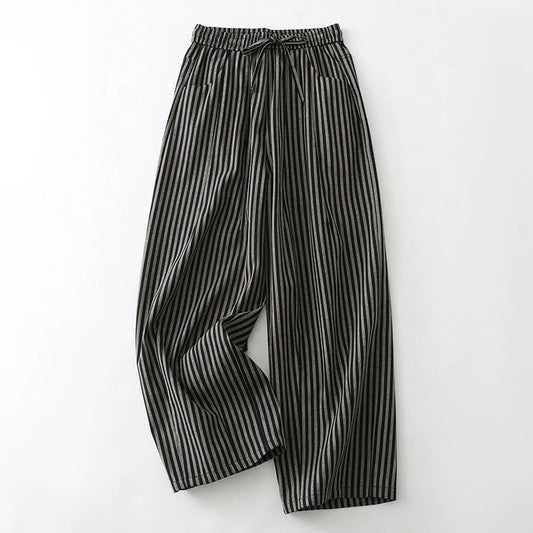 Liora — Striped Linen Wide-Leg Pants with Elastic Waistband