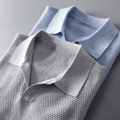 Elevian — Peruvian Cotton Knit Polo with Buttonless Johnny Collar