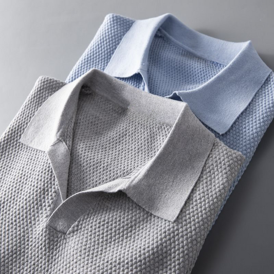 Elevian — Peruvian Cotton Knit Polo with Buttonless Johnny Collar
