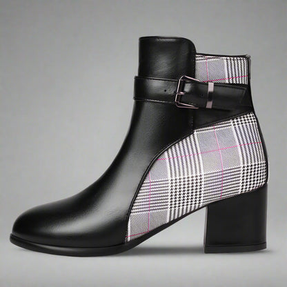 Elevare — Women’s Plaid Block Heel Boots with Cushioned Insole