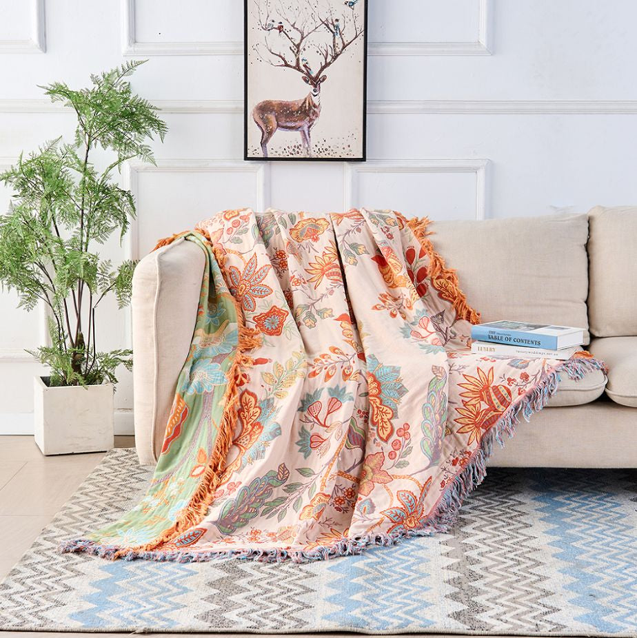 Liora — Lightweight Reversible Cotton Throw Blanket with Bohemian Design