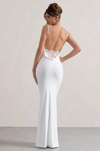 Evrenna — Elegant Lace-Back Cowl Neck Maxi Dress for Formal Events