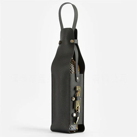 Lyricis Leather Bottle Carrier — Genuine Leather Holder with Snap Closure