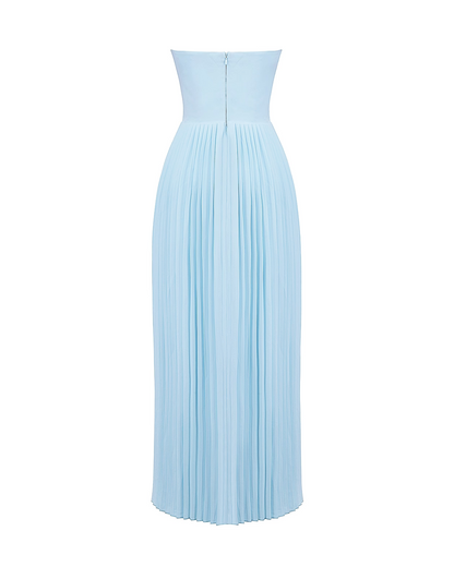 Erisca — Ocean Blue Pleated Maxi Dress with Structured Bodice