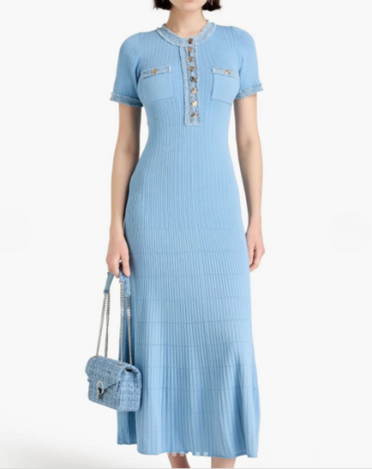 LumeLace™ Knit Denim Dress — Command Every Gaze with Effortless, Unstoppable Confidence