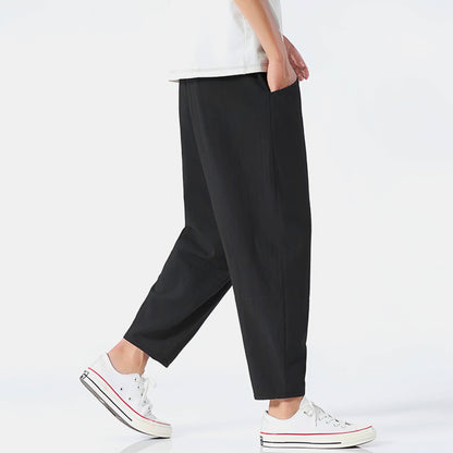 Eryndor Cropped Pants — Breathable Cotton-Linen Relaxed Fit with Drawstring Waist