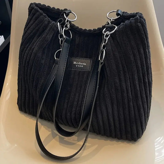 Harper — Soft-Touch Corduroy Tote Bag with Zipper Closure