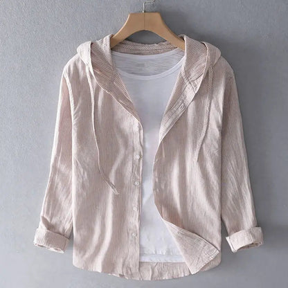 Kairo Linen Hoodie — Lightweight Breathable Button-Up with Hood
