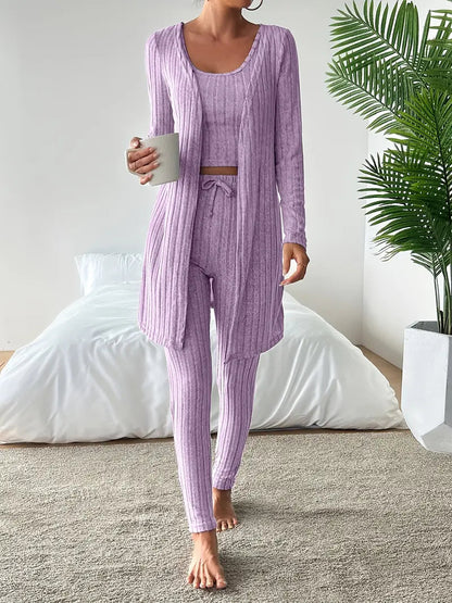 Vesira — 3-Piece Ribbed Knit Lounge Set with Slim Fit