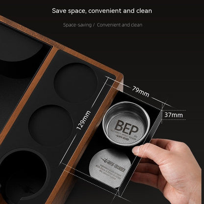 Barizio — Walnut Espresso Tamping Station with Silicone-Lined Slots