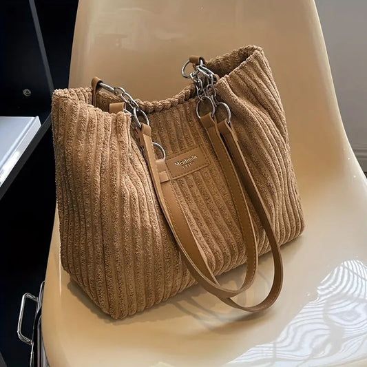 Harper — Soft-Touch Corduroy Tote Bag with Zipper Closure