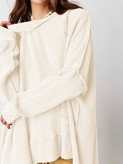 Soarion Waffle Hoodie — Oversized Soft Knit Pullover with Adjustable Hood