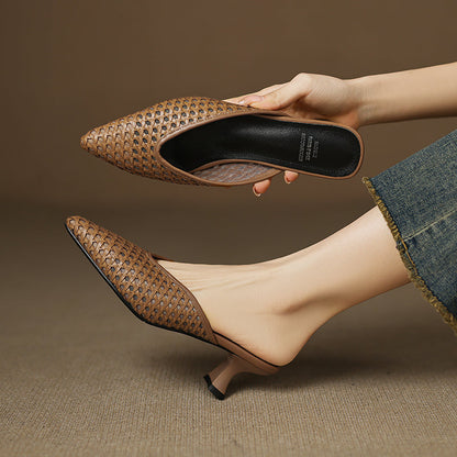 Calina — Genuine Leather Woven Heels with Cushioned Insole