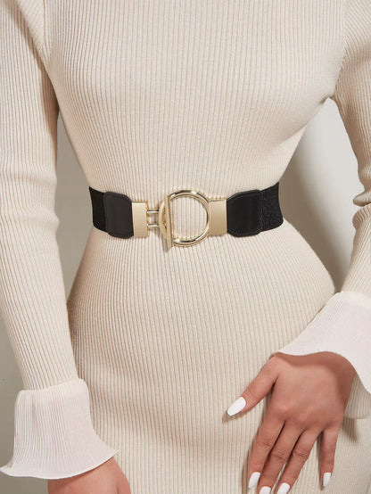 Jarin Belt — Stretch Waist Belt with Gold-Tone Circle Buckle
