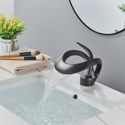 Odda — Modern Waterfall Bathroom Sink Faucet with Single Lever Design