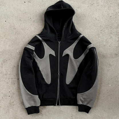 Zaren — Oversized Cotton Blend Zip-Up Hoodie with Paneled Design