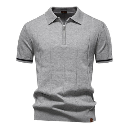 Corvinis — Men's Breathable Zip Collar Polo Shirt with Knit Texture