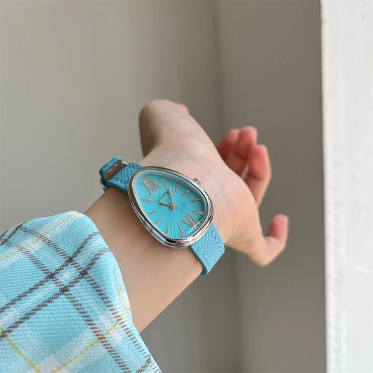 Norla — Vintage Teardrop Oval Watch with Leather Band