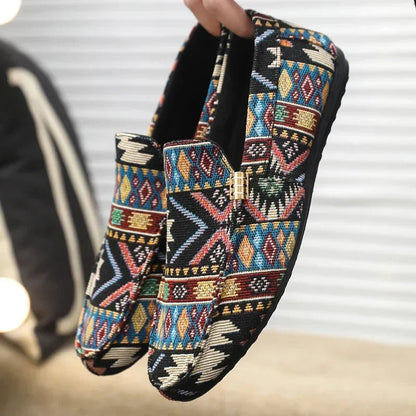Liora Canvas Loafers — Lightweight Breathable Shoes with Aztec Design