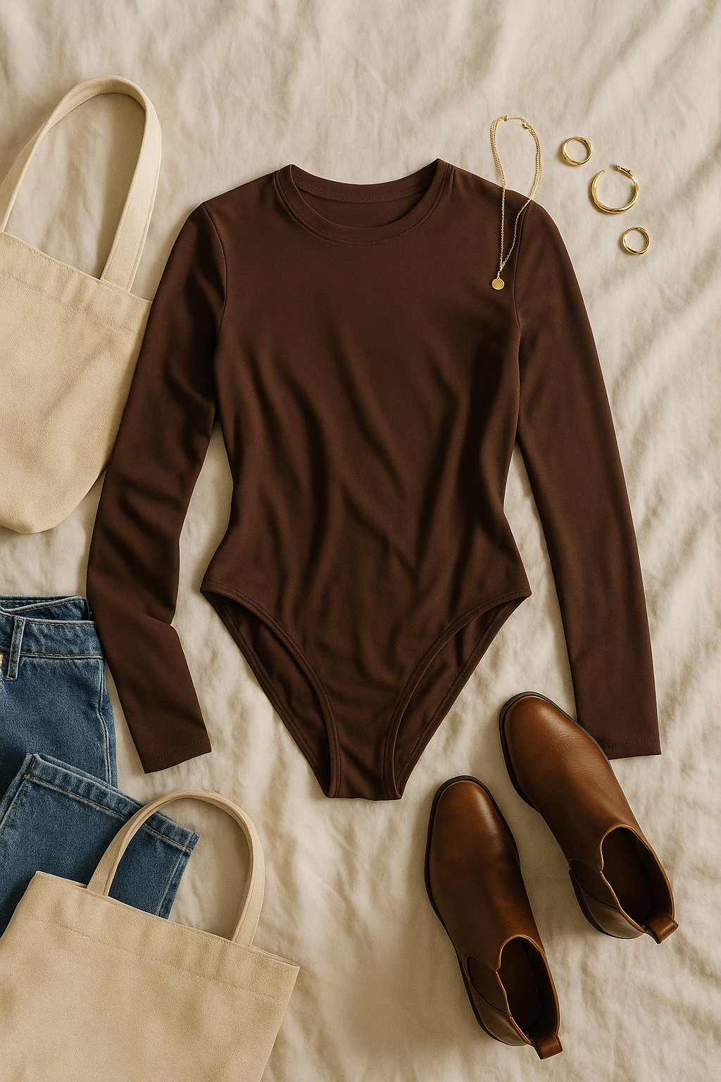 Crew Neck Long-Sleeve Bodysuit - Soft, Second Skin Fit | Nexara
