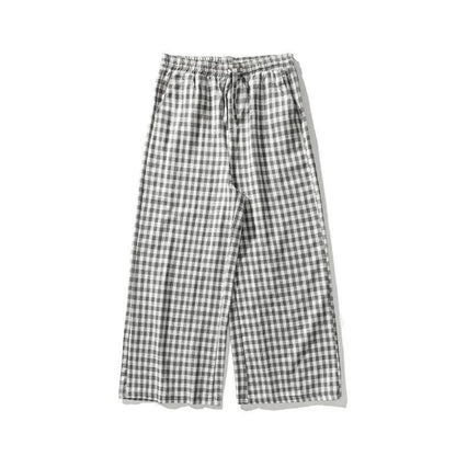 Larkford — Vintage Wide-Leg Check Trousers with Elastic Waistband
