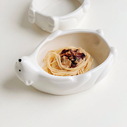 Nivara — Sculptural Polar Bear Ceramic Dish with Ivory Glaze