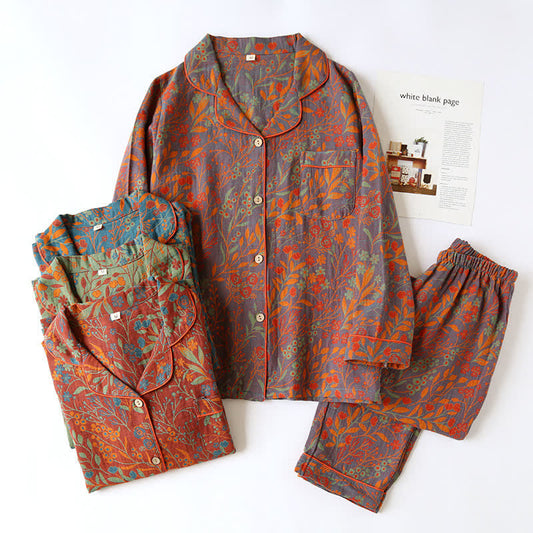 Liora — Floral Jacquard Cotton Loungewear Set with Lightweight Comfort