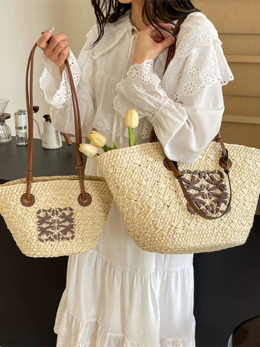 Liora — Handcrafted Straw Beach Bag with Adjustable Faux Leather Handles