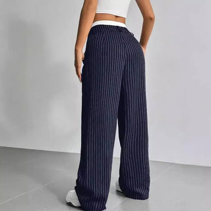 Virella — High-Waisted Striped Wide Leg Trousers with Waist Pleats