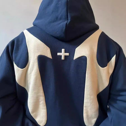 Zaren — Oversized Cotton Blend Zip-Up Hoodie with Paneled Design
