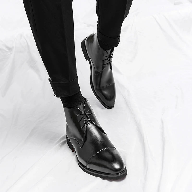Marlowe — Men’s Polished Cap-Toe Dress Boots with Cushioned Comfort