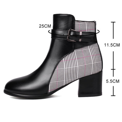 Elevare — Women’s Plaid Block Heel Boots with Cushioned Insole