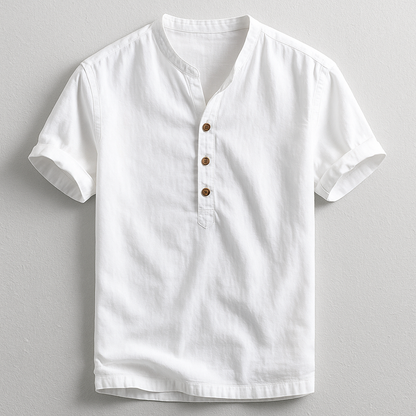 Verno — Linen Cotton Blend Henley Shirt with Tailored Fit