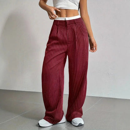 Virella — High-Waisted Striped Wide Leg Trousers with Waist Pleats
